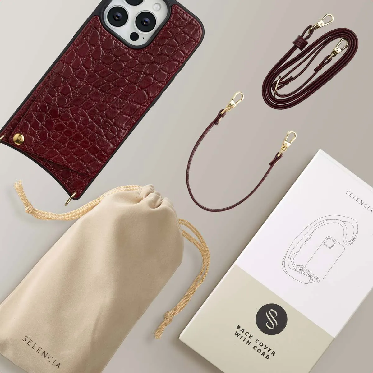 Selencia Hoesje iPhone 16 Pro Croco Burgundy - 2 Pasjes