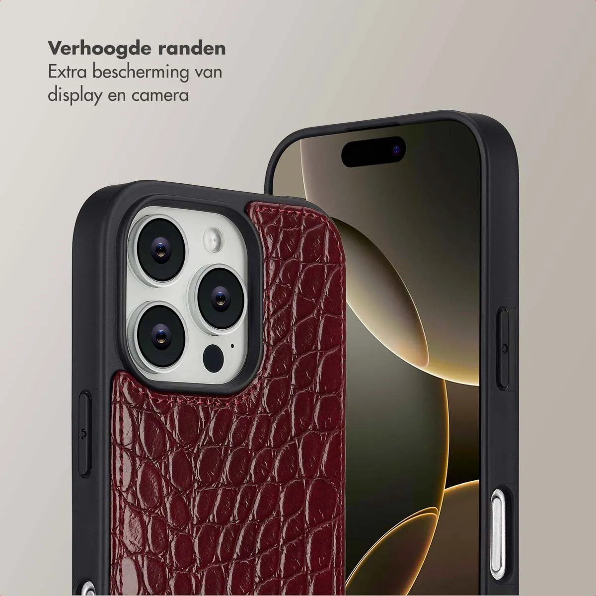 Selencia Hoesje iPhone 16 Pro Croco Burgundy - 2 Pasjes