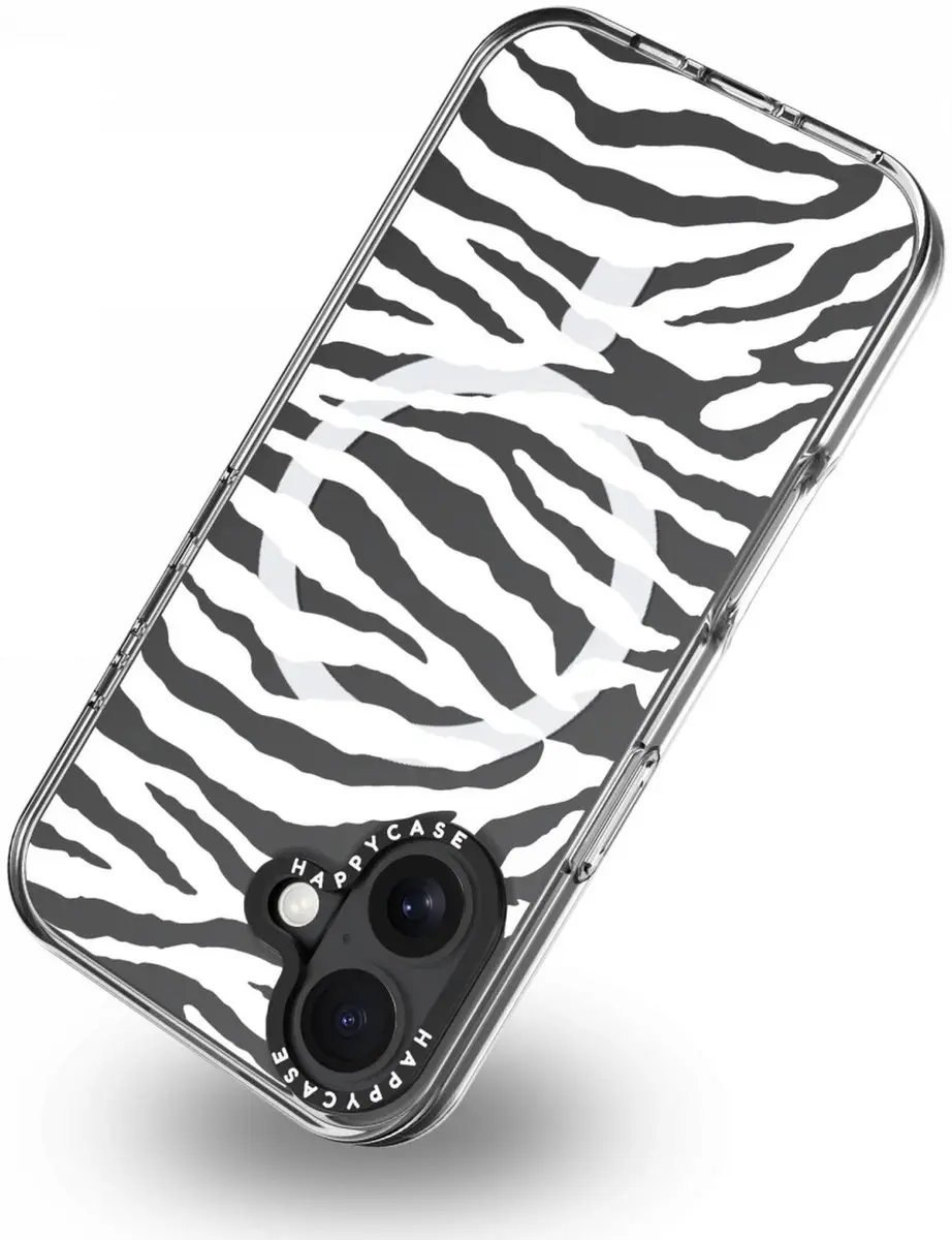 HappyCase Joy Hoesje iPhone 16 - MagSafe - Silver Zebra Print