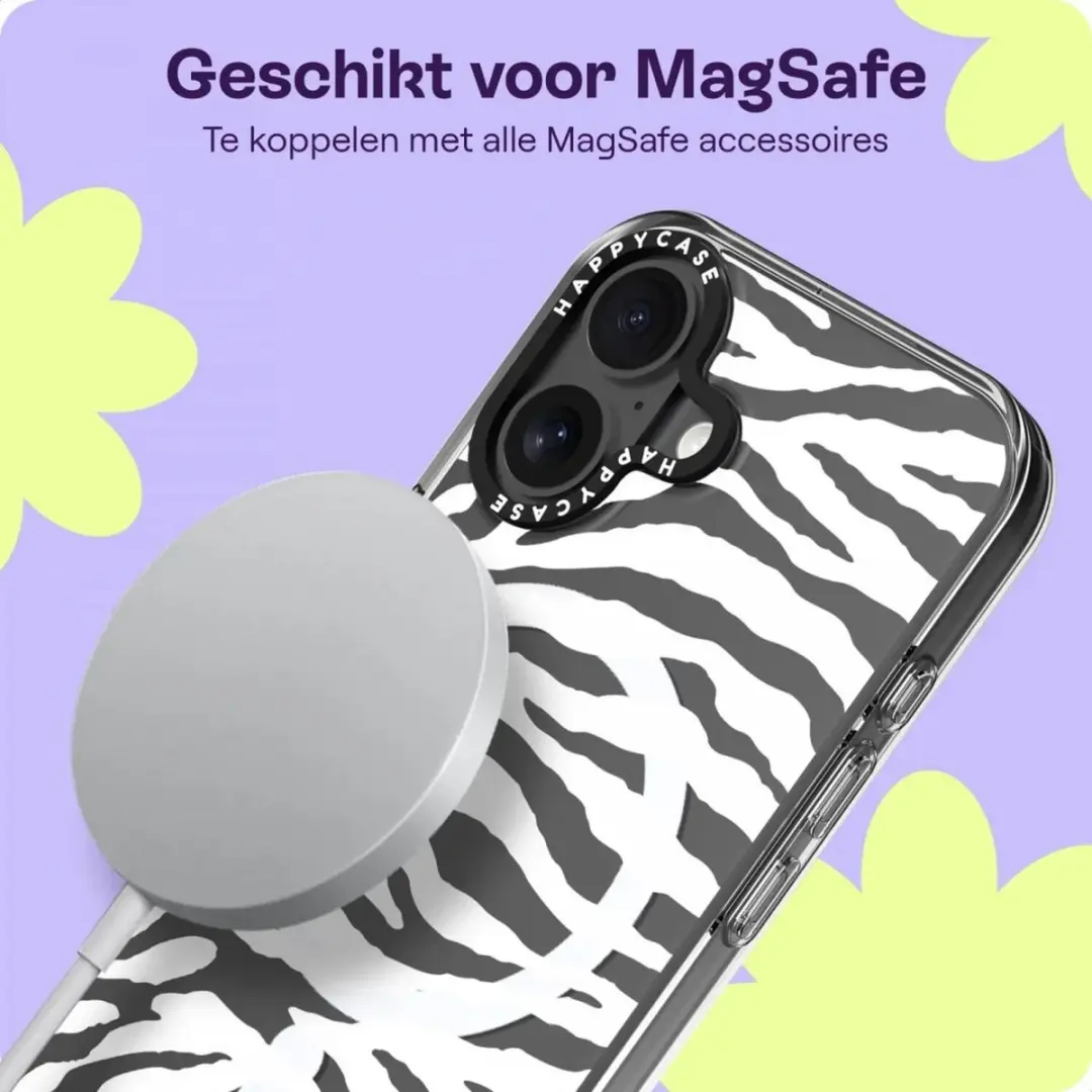 HappyCase Joy Hoesje iPhone 16 - MagSafe - Silver Zebra Print