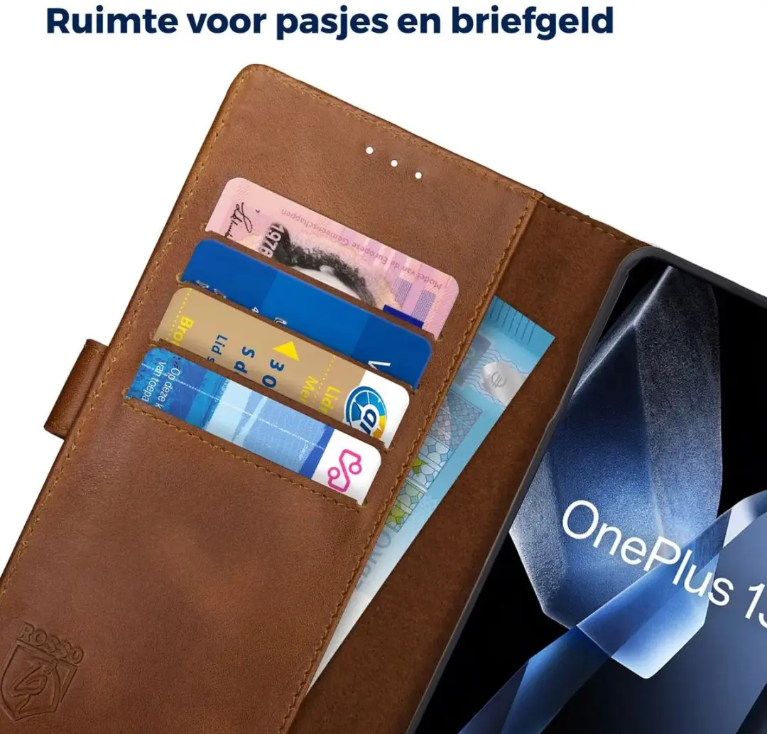 Rosso Deluxe Echt Leer Hoesje OnePlus 13 - 3 Pasjes - Bruin