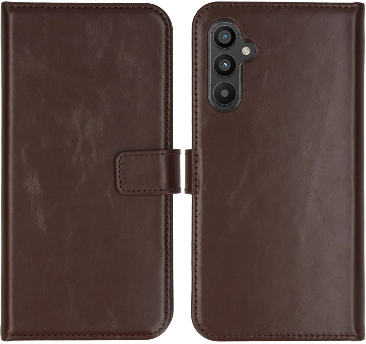 Selencia Hoesje Samsung Galaxy A34 5G - Echt Lederen Bookcase Bruin