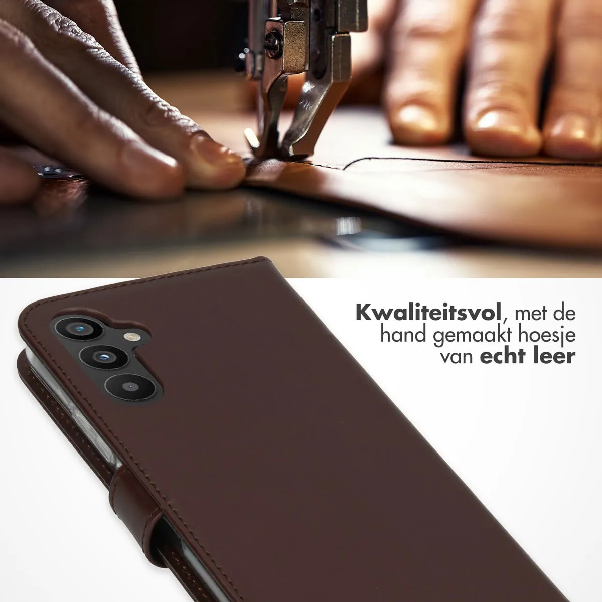 Selencia Hoesje Samsung Galaxy A34 5G - Echt Lederen Bookcase Bruin