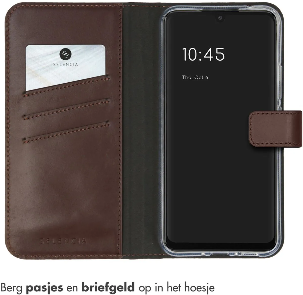 Selencia Hoesje Samsung Galaxy A34 5G - Echt Lederen Bookcase Bruin