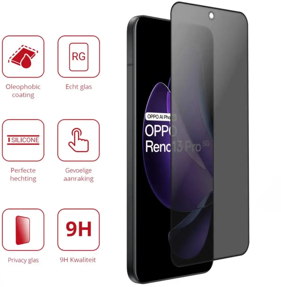 Rosso Privacy Screen Oppo Reno 13 Pro - 9H Glas - Case Friendly