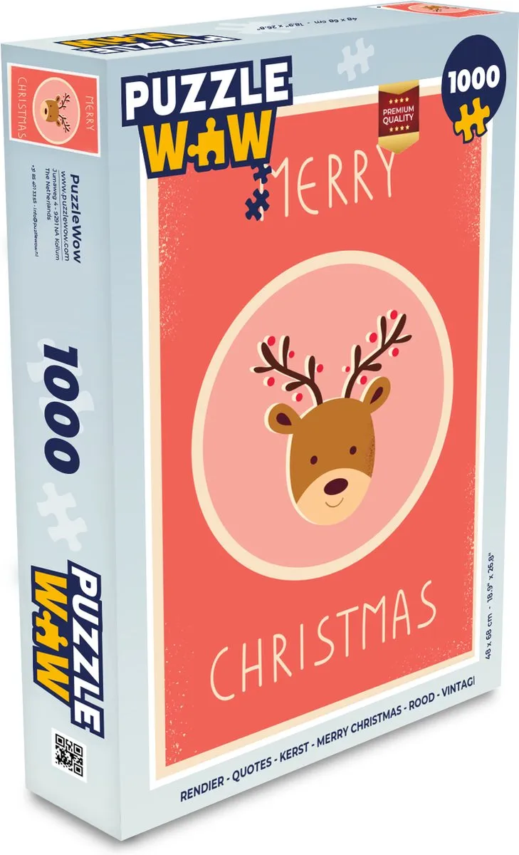 PuzzleWow Rendier Kerstpuzzel 1000 Stuks - Multicolor