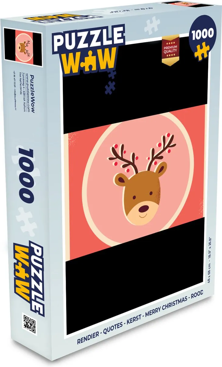 PuzzleWow Rendier Kerstpuzzel 1000 Stuks - Multicolor