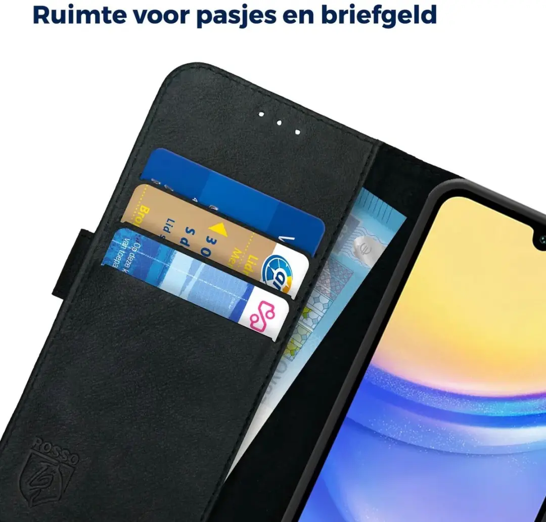Rosso Deluxe Echt Leer Hoesje 210093 - Samsung Galaxy A16 - 3 Pasjes - Zwart