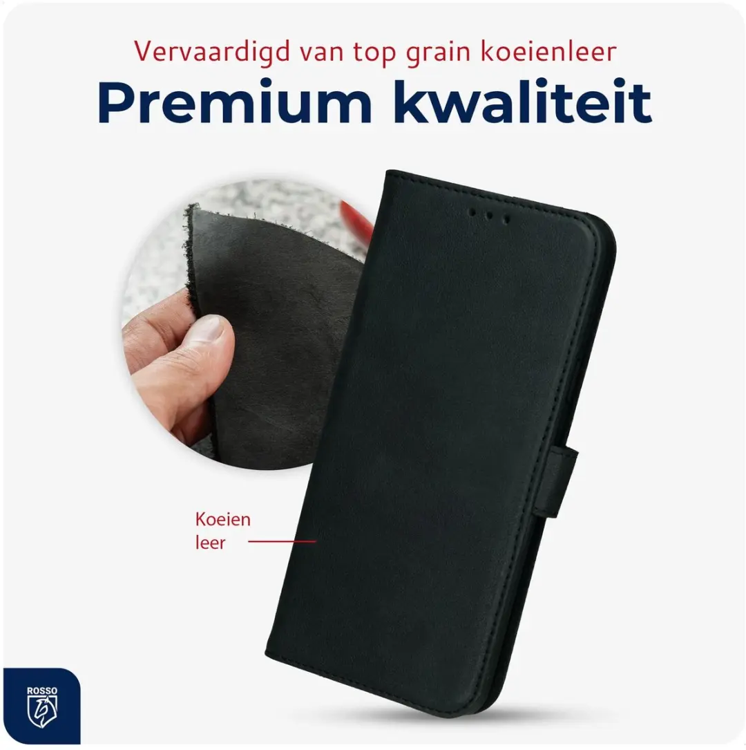 Rosso Deluxe Echt Leer Hoesje Pixel 10/10 Pro - 3 Pasjes - Zwart
