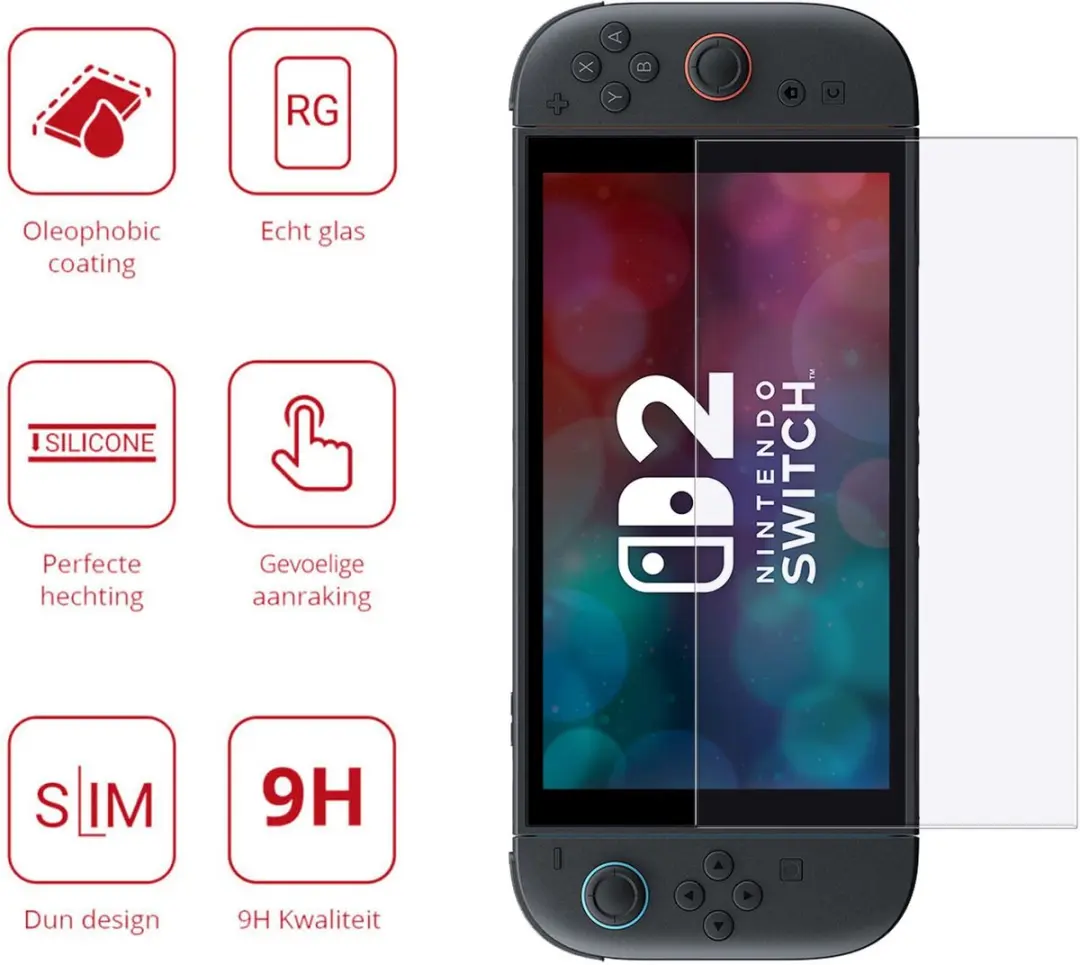 Rosso Screen Protector Nintendo Switch 2 - 9H Glas - Transparant/Wit - afbeelding 6 van 6