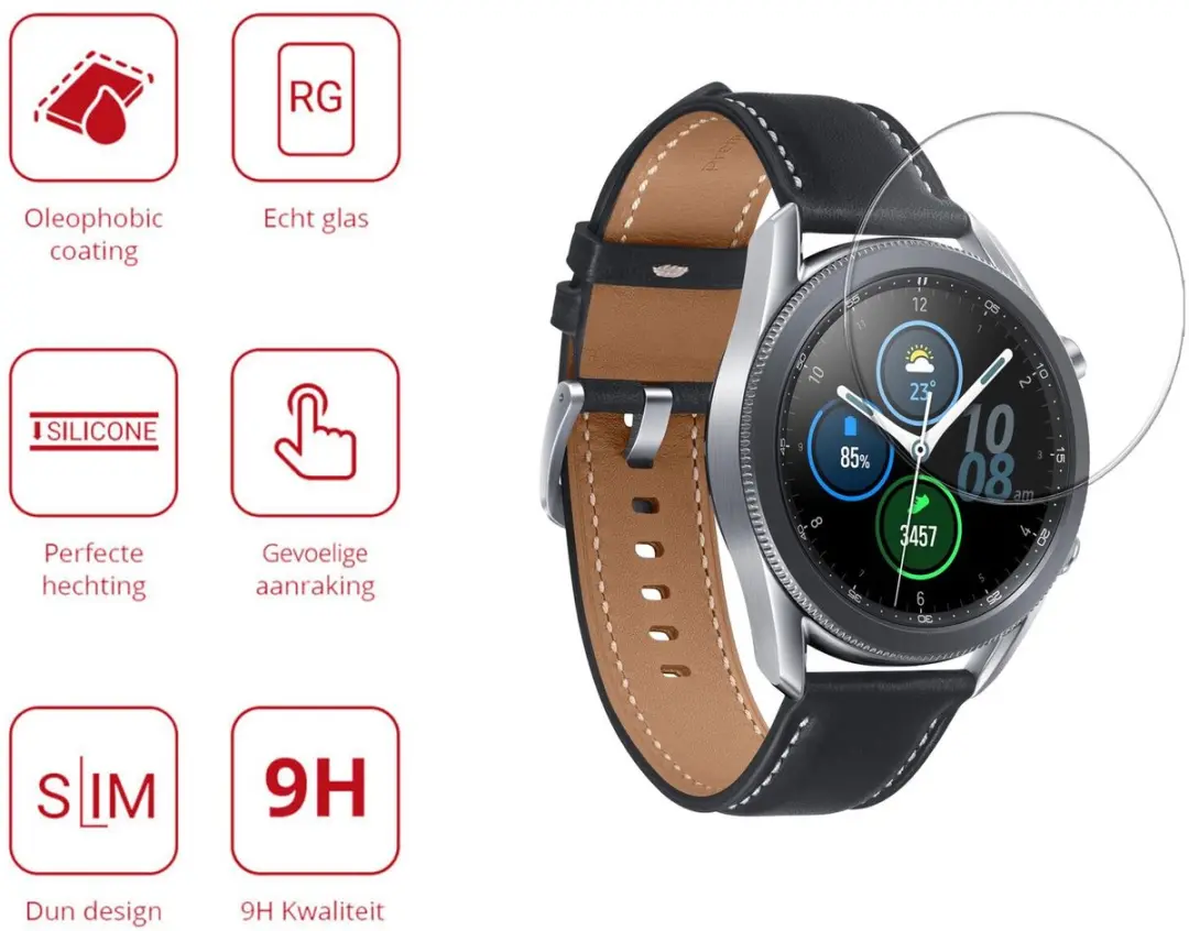 Rosso 9H Tempered Glass Samsung Galaxy Watch 3 45mm - 45mm - Transparant/Red