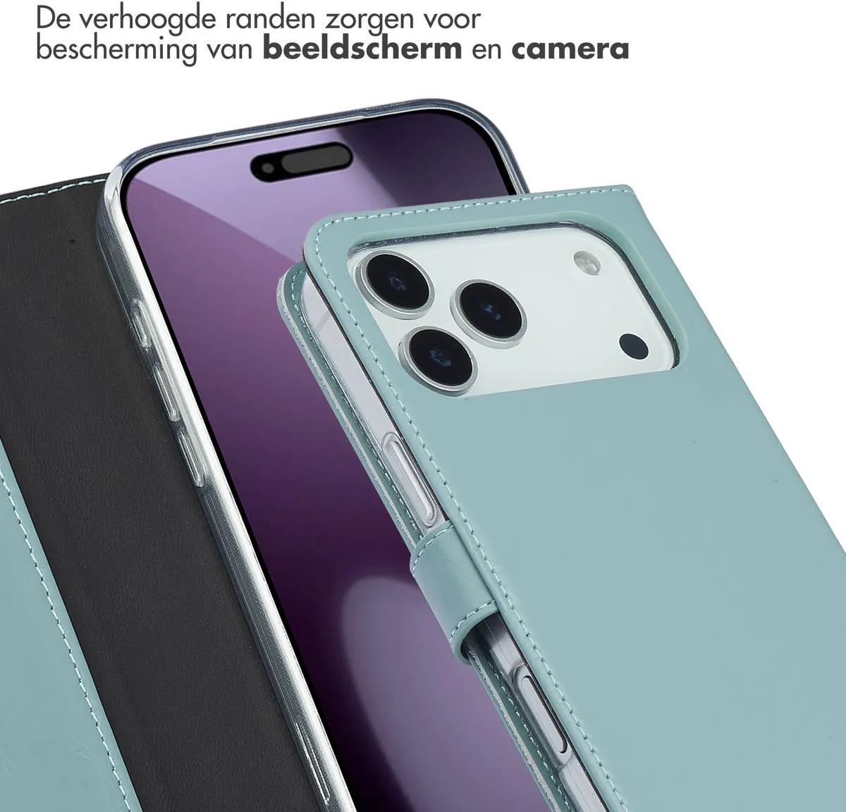 Selencia Hoesje iPhone 17 Pro Max - Echt Lederen Bookcase Lichtblauw