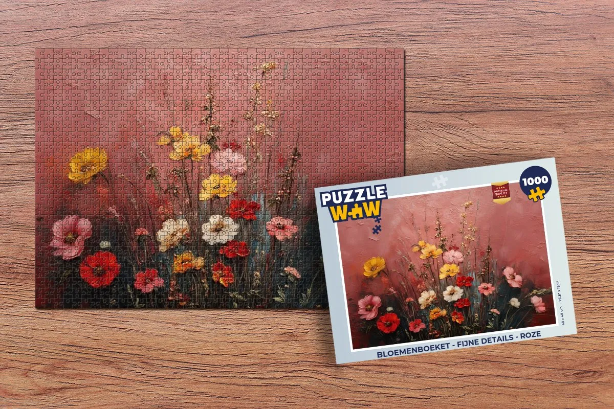 PuzzleWow Bloemenboeket Legpuzzel 1000 Stuks - Roze