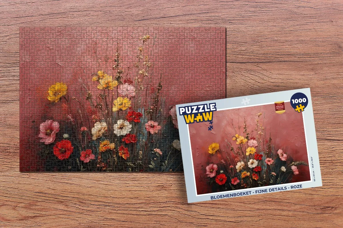 PuzzleWow Bloemenboeket Legpuzzel 1000 Stuks - Roze