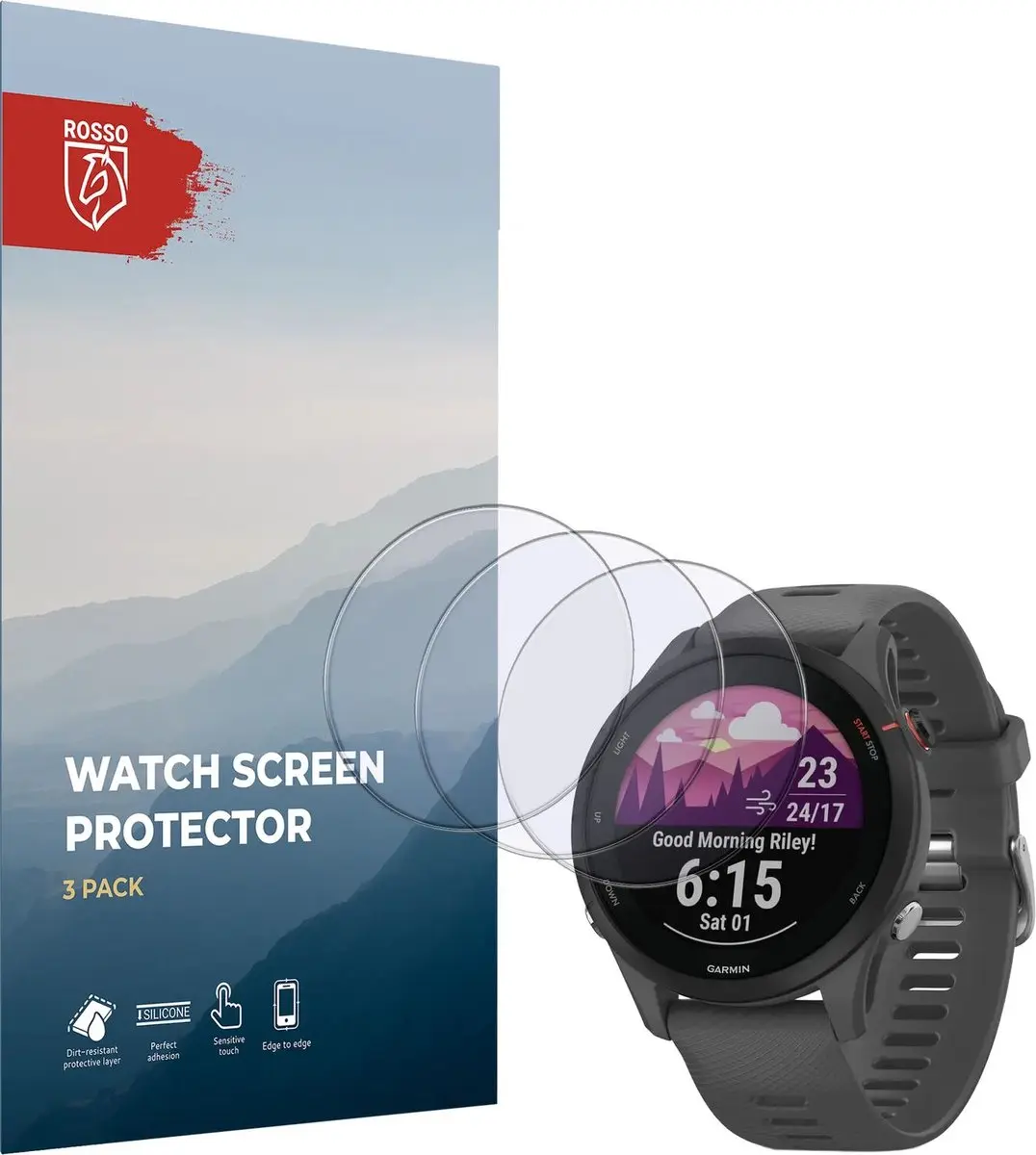 Rosso 9H Tempered Glass - Garmin Forerunner 255 - 3 Stuks - Transparant/Red