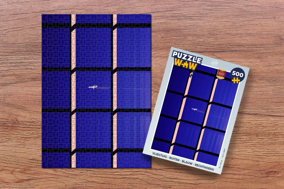PuzzleWow Vliegtuig Puzzel 500 Stuks - Blauw Ruiten