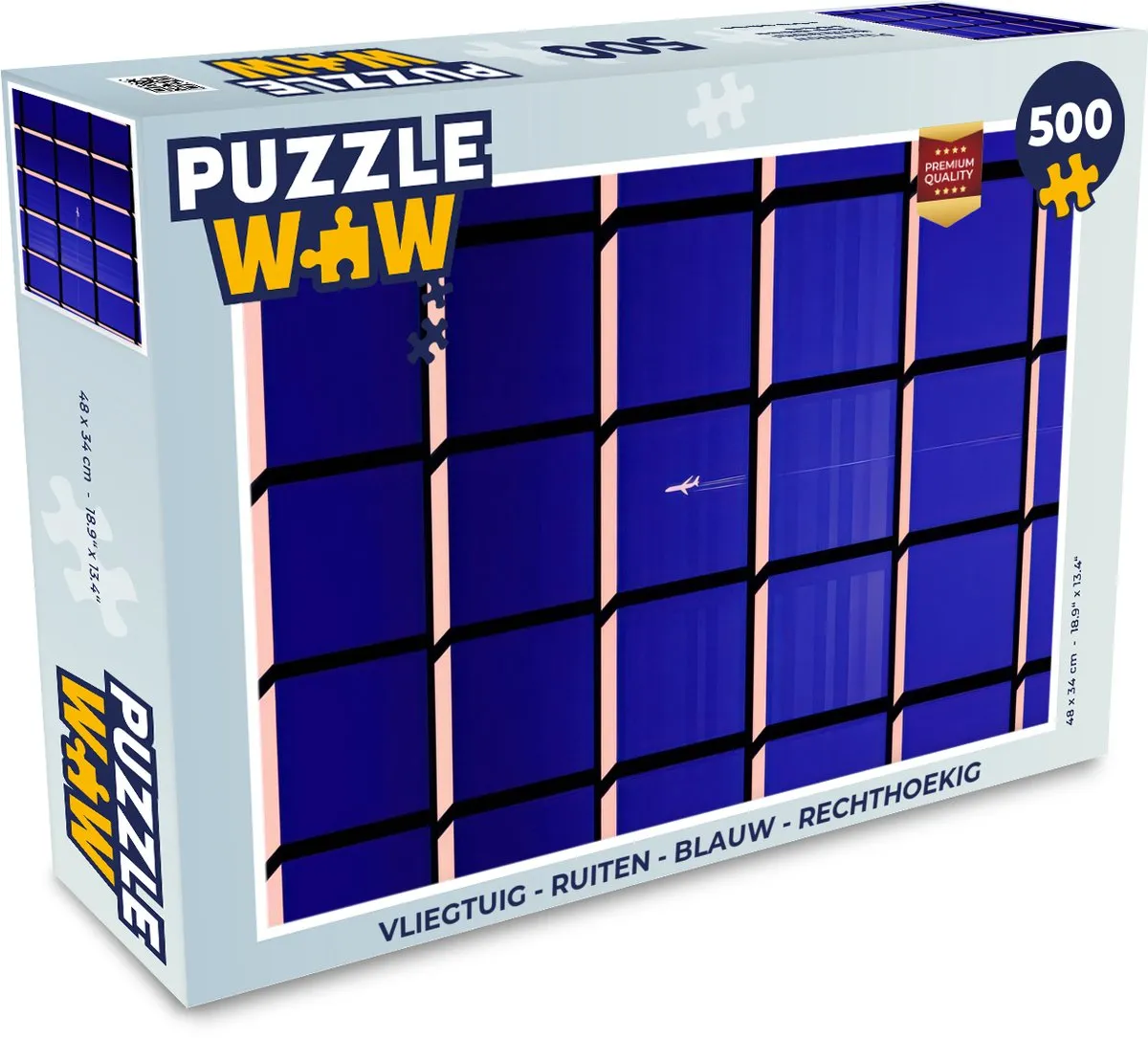 PuzzleWow Vliegtuig Puzzel 500 Stuks - Blauw Ruiten