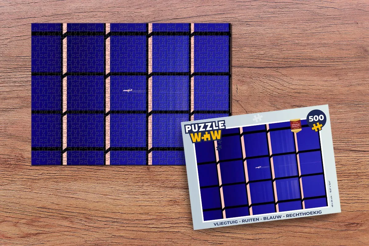 PuzzleWow Vliegtuig Puzzel 500 Stuks - Blauw Ruiten