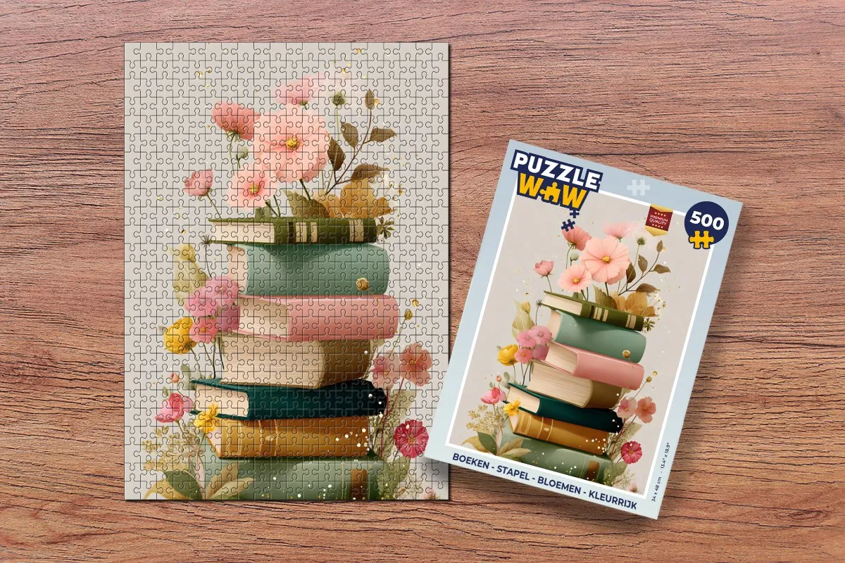 PuzzleWow Bloemen Legpuzzel 500 Stuks - Stapel Boeken