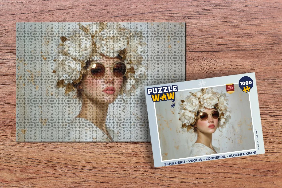 PuzzleWow Legpuzzel Vrouw met Zonnebril & Bloemenkrans 1000 Stukjes