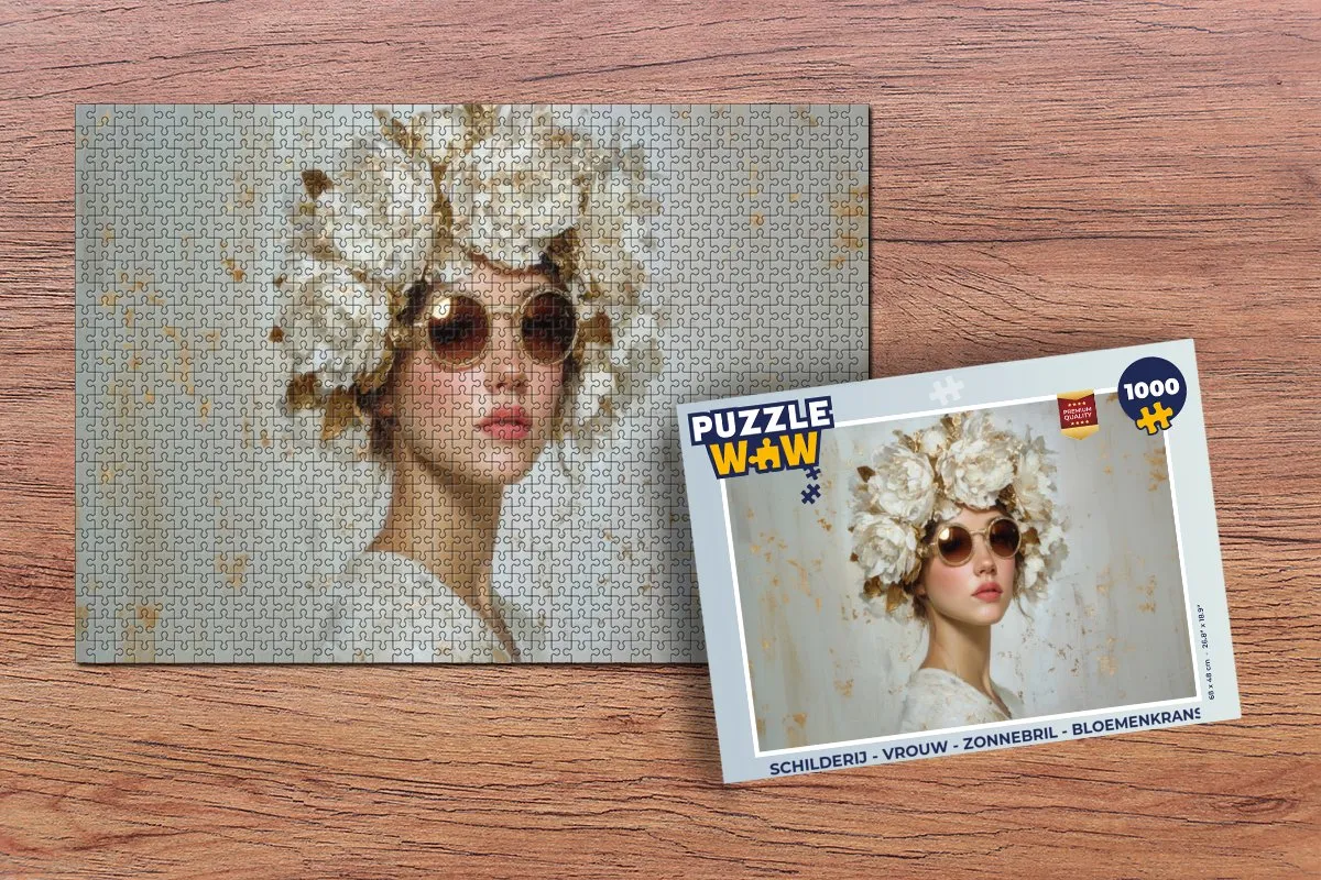 PuzzleWow Legpuzzel Vrouw met Zonnebril & Bloemenkrans 1000 Stukjes