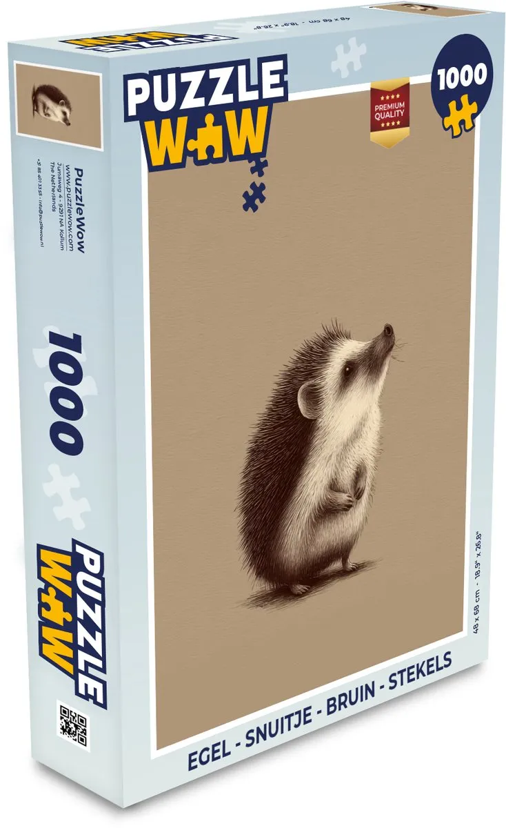 PuzzleWow Puzzel Egel - Snuitje Bruin 1000 Stuks