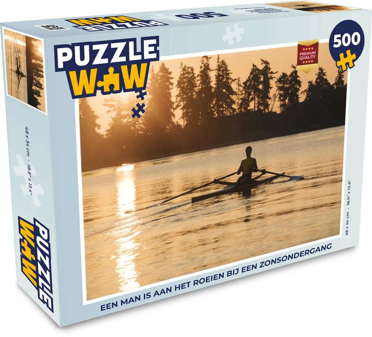 PuzzleWow Legpuzzel Een man is aan het roeien bij een zonsondergang 500 Stuks