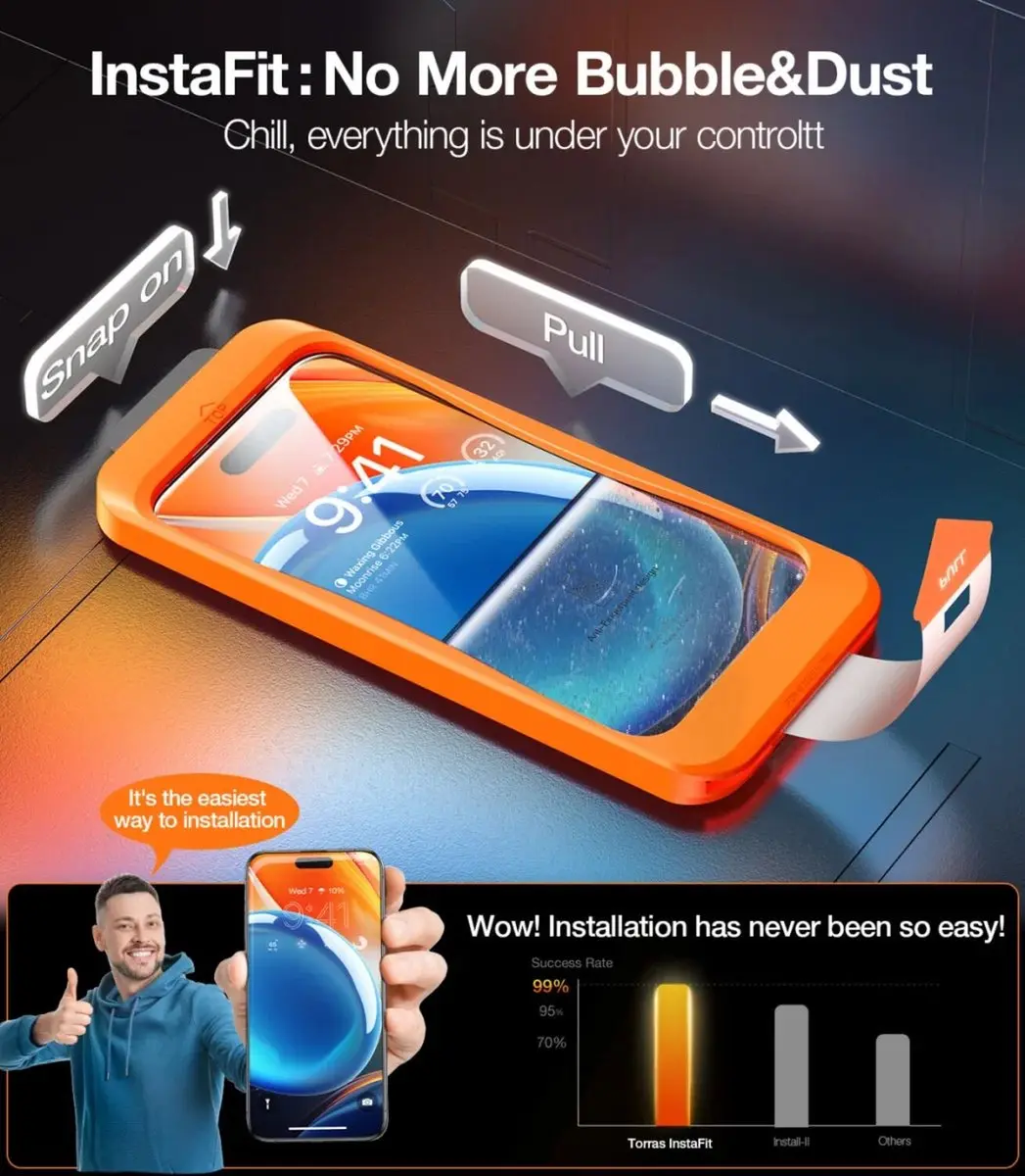 Torras Install Master 9H Glas iPhone 15 Pro Max - Frame - Installatieset