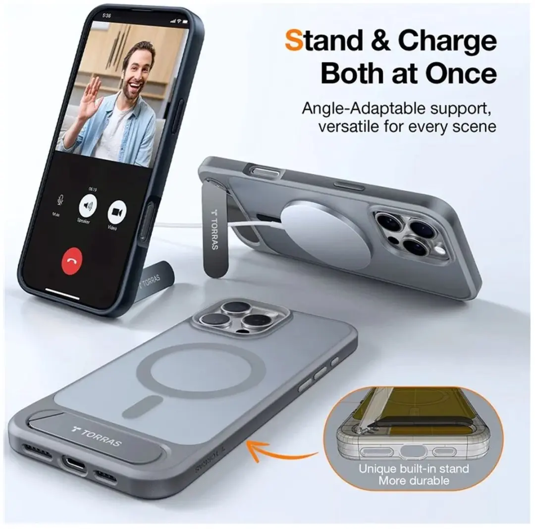 Torras UPro Pstand Hoesje iPhone 16 Pro - Grijs