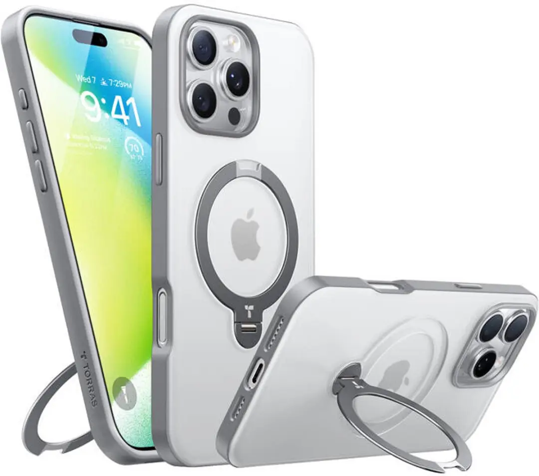 Torras UPro Ostand Spin Hoesje iPhone 16 Pro - Grijs