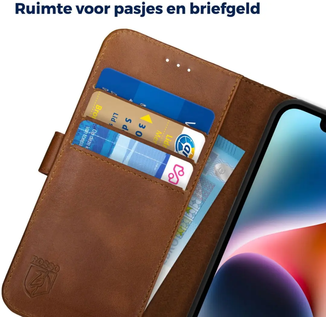 Rosso Deluxe Book Case iPhone 14 - 3 Pasjes Bruin
