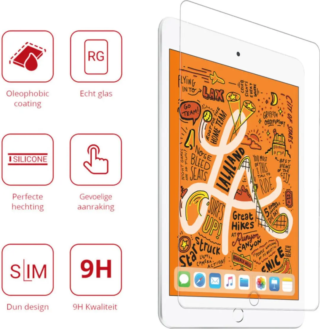 Rosso 147145 Screen Protector iPad Mini 4/5 - 9H Tempered Glass - Transparant/Red