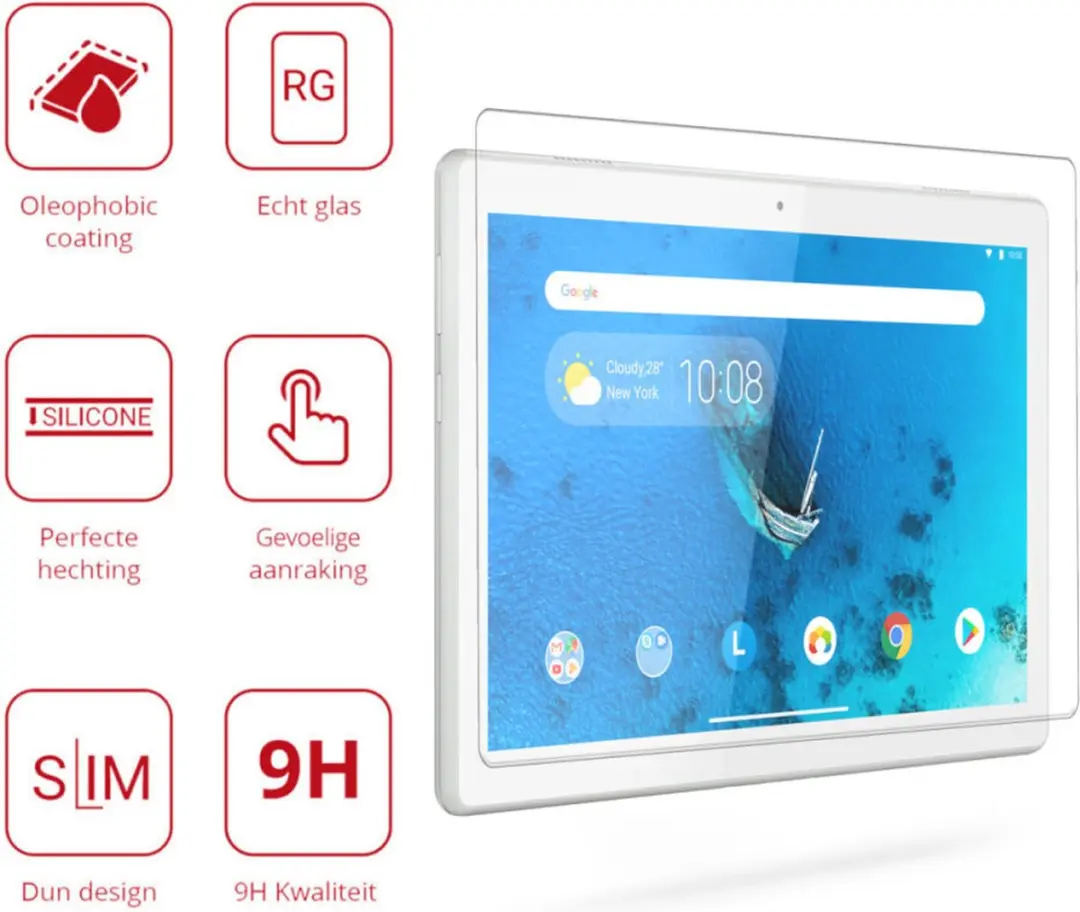 Rosso Tempered Glass 147199 - Lenovo Tab M10 Gen 1 - 9H - Transparant/Red