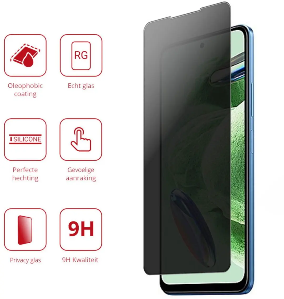 Rosso Xiaomi Redmi Note 12 5G/Poco X5 9H Privacy Tempered Glass - afbeelding 4 van 5