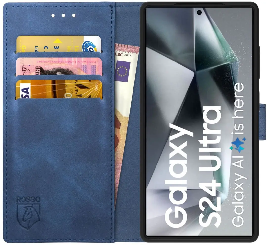Rosso Element Book Case Wallet Samsung Galaxy S24 Ultra - 3 Pasjes - Blauw