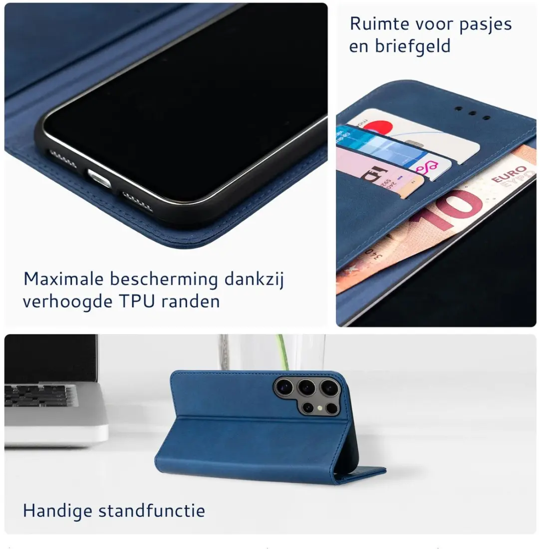 Rosso Element Book Case Wallet Samsung Galaxy S24 Ultra - 3 Pasjes - Blauw