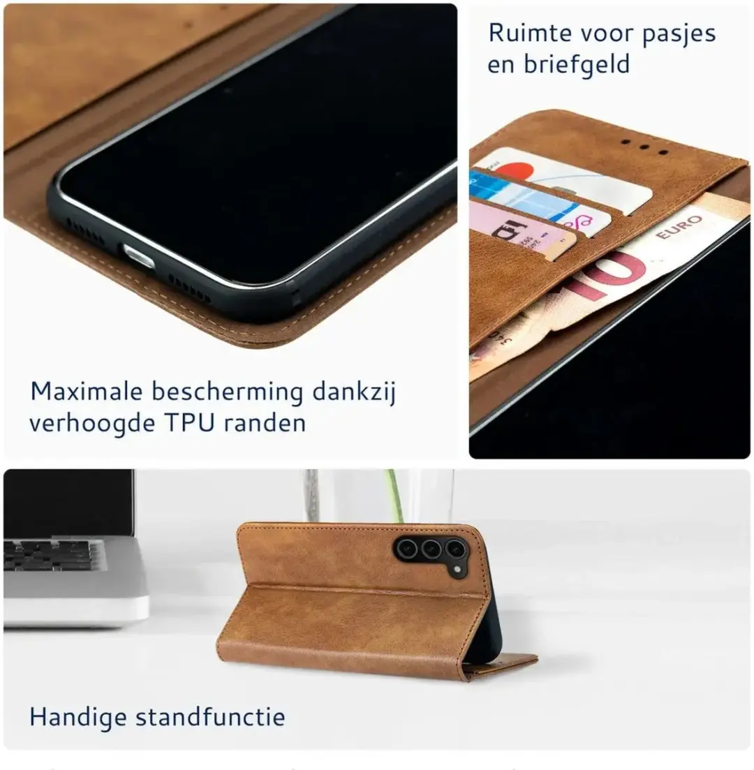 Rosso Element Book Case Wallet Samsung Galaxy S24 Plus - 3 Pasjes - Bruin - afbeelding 4 van 6