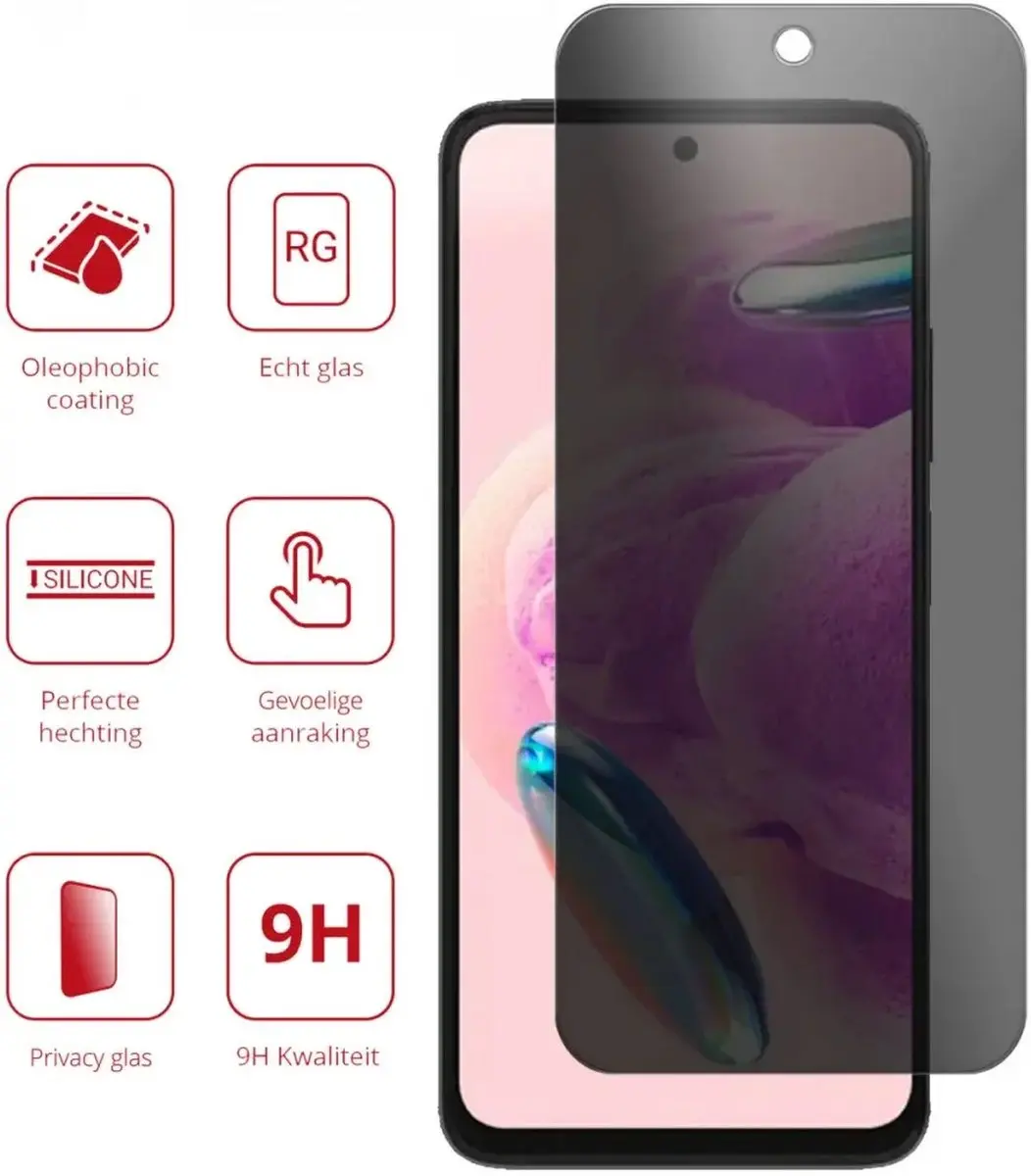 Rosso Privacy Screen Protector Xiaomi Redmi Note 12S - 9H Glas - Case Friendly - afbeelding 2 van 6