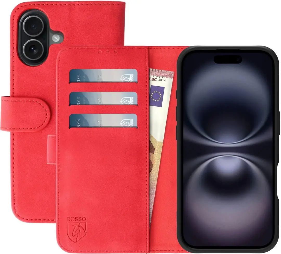 Rosso Element Wallet Book Case iPhone 16 - 3 Pasjes - Rood