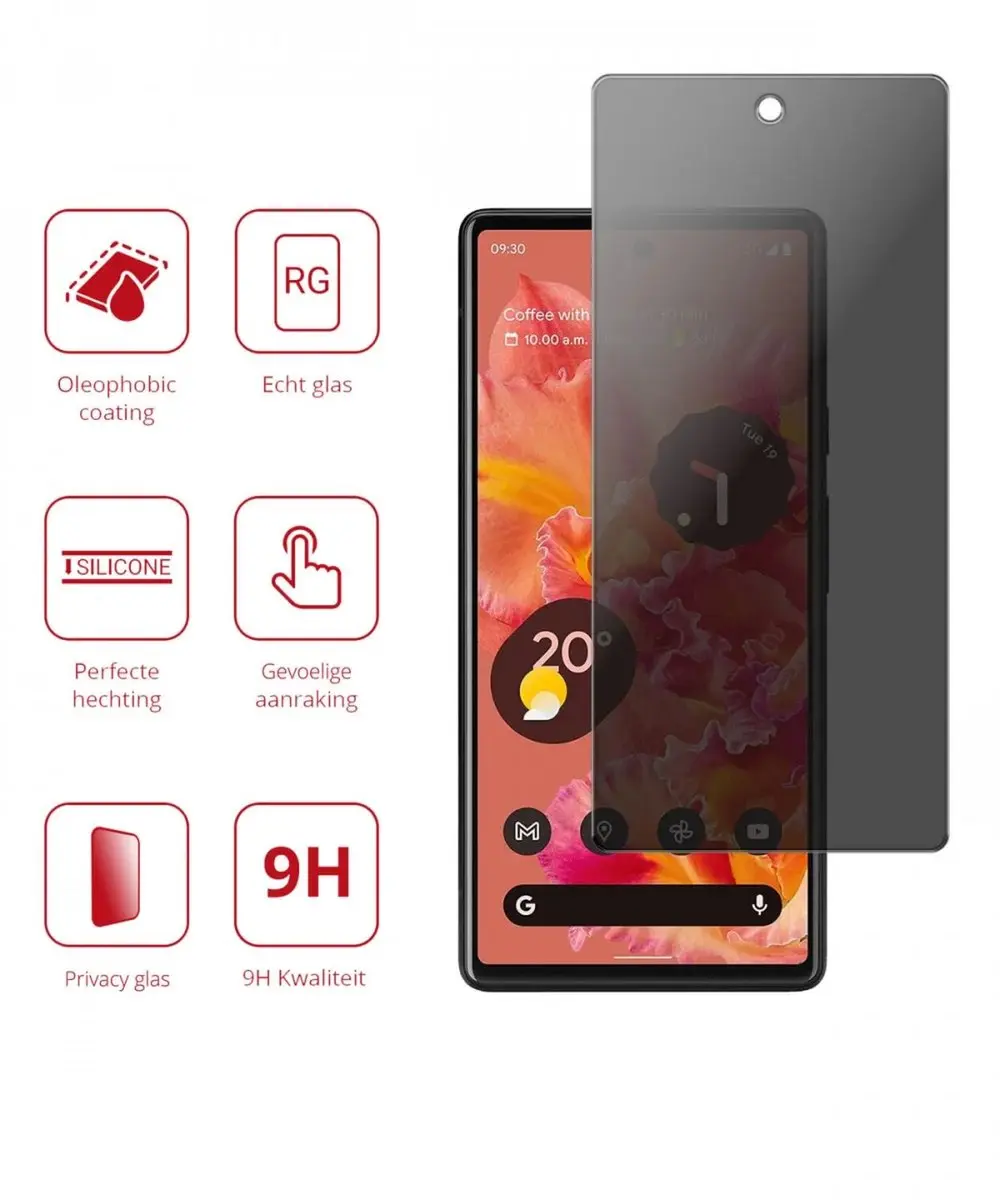 Rosso Privacy Screen Protector Google Pixel 6 - 9H Gehard Glas