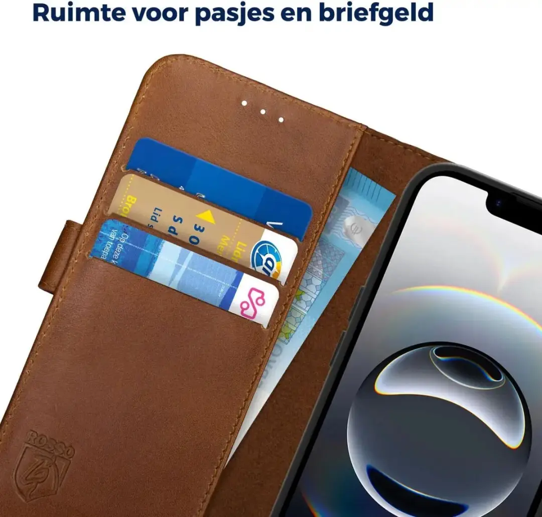 Rosso Deluxe Echt Leer Hoesje iPhone 16/17 - 3 Pasjes - Bruin