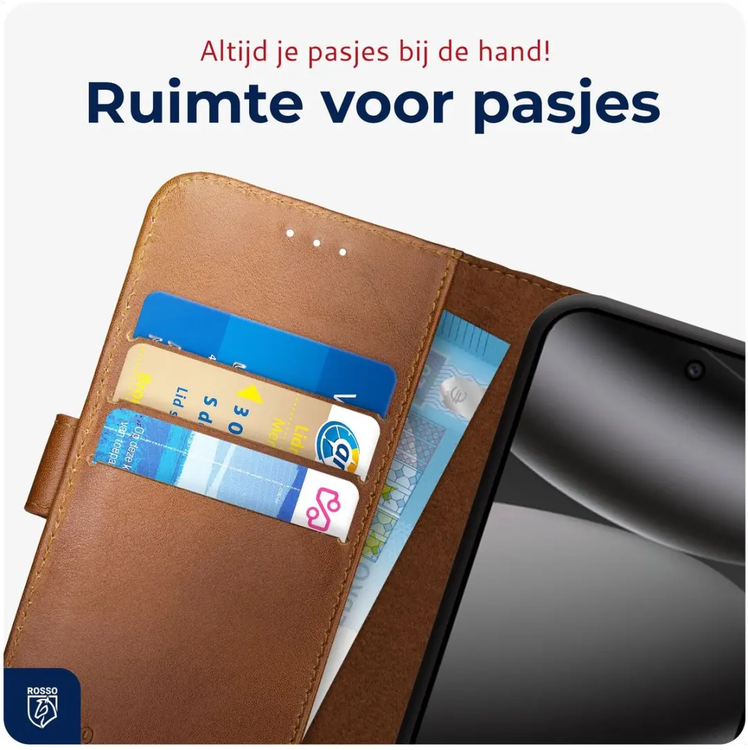 Rosso Deluxe Echt Leer Hoesje 214860 - Google Pixel 10 Pro XL - 3 Pasjes - Bruin