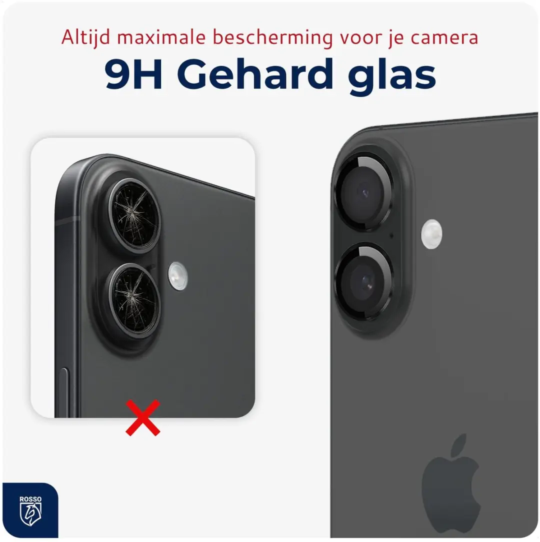 Rosso iPhone 16/16 Plus Cameralensbeschermer 9H - Zwart