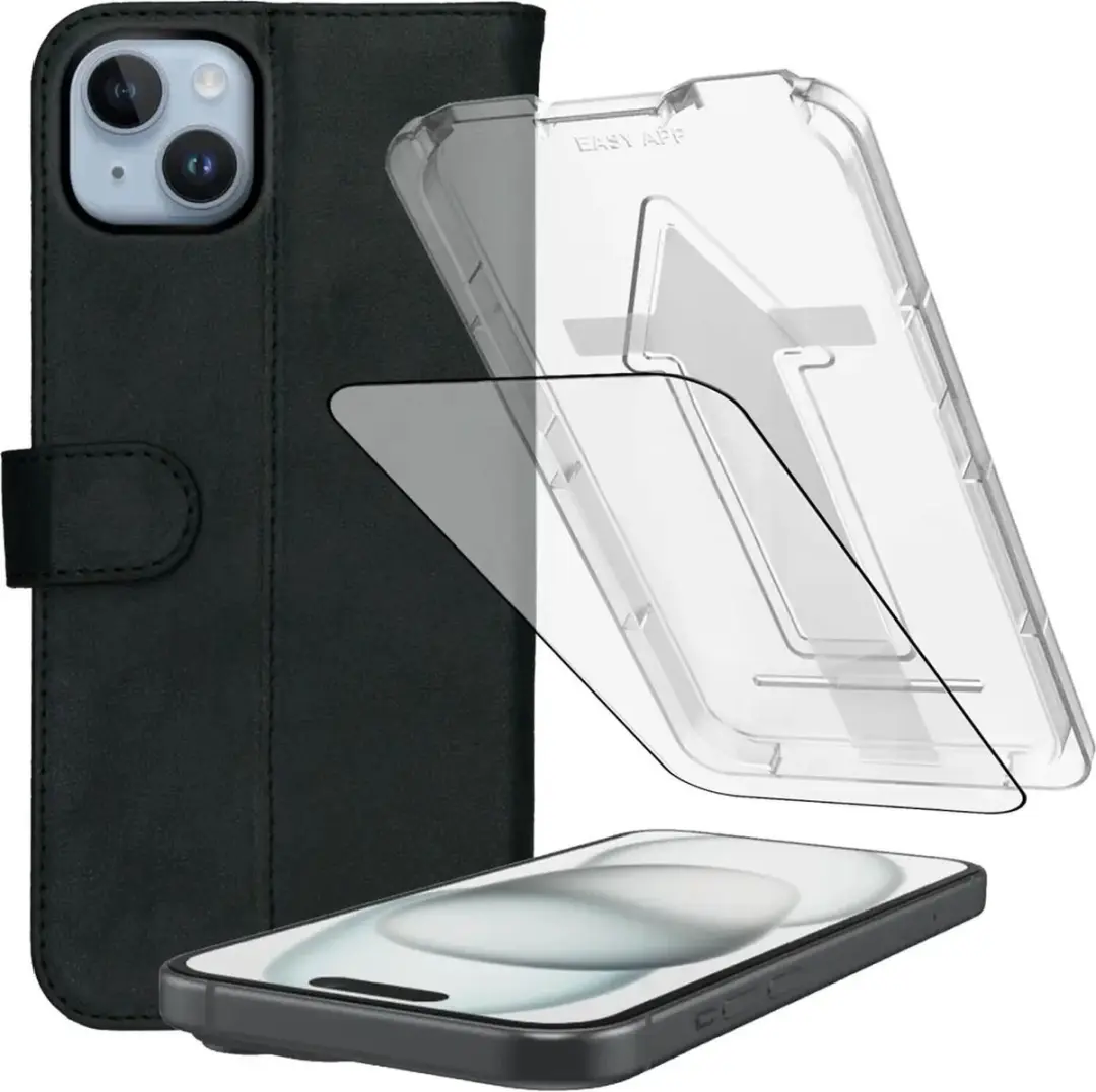 Rosso Deluxe Hoesje + Tempered Glass Geschikt voor Apple iPhone 15
