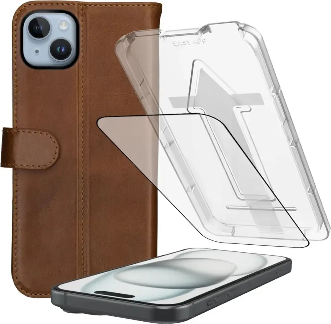 Rosso Deluxe Hoesje + Tempered Glass Geschikt voor Apple iPhone 15