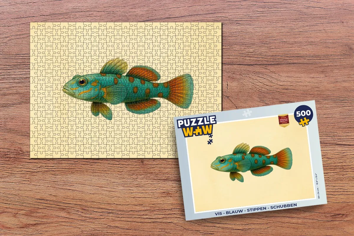 PuzzleWow Vis Puzzel 500 Stuks - Blauw met Stippen