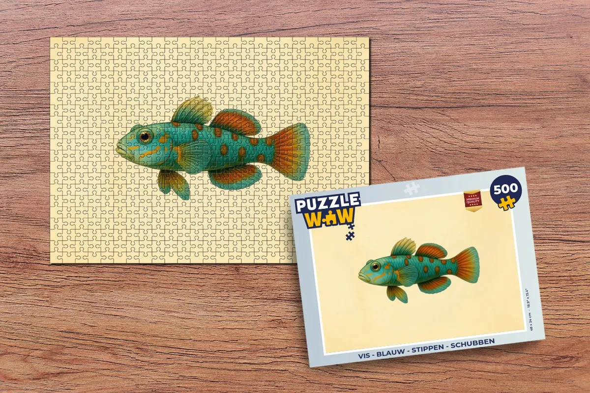 PuzzleWow Vis Puzzel 500 Stuks - Blauw met Stippen