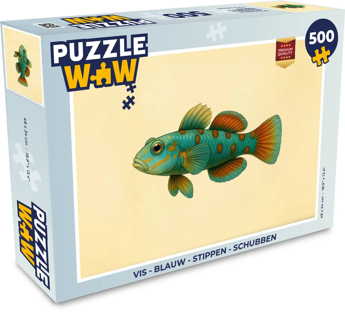 PuzzleWow Vis Puzzel 500 Stuks - Blauw met Stippen