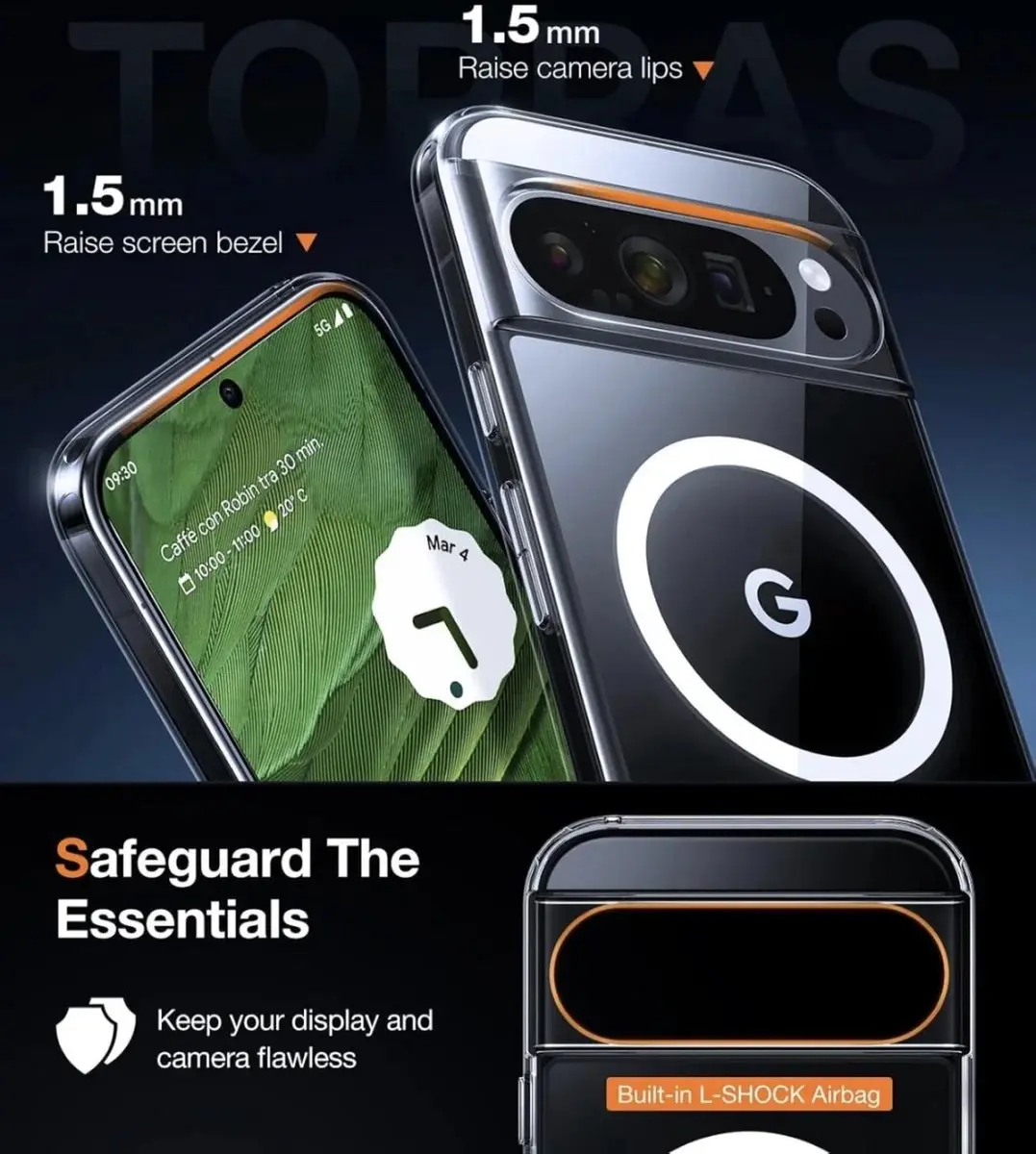 Torras Diamond Mag Hoesje Google Pixel 9 Pro XL - Transparant