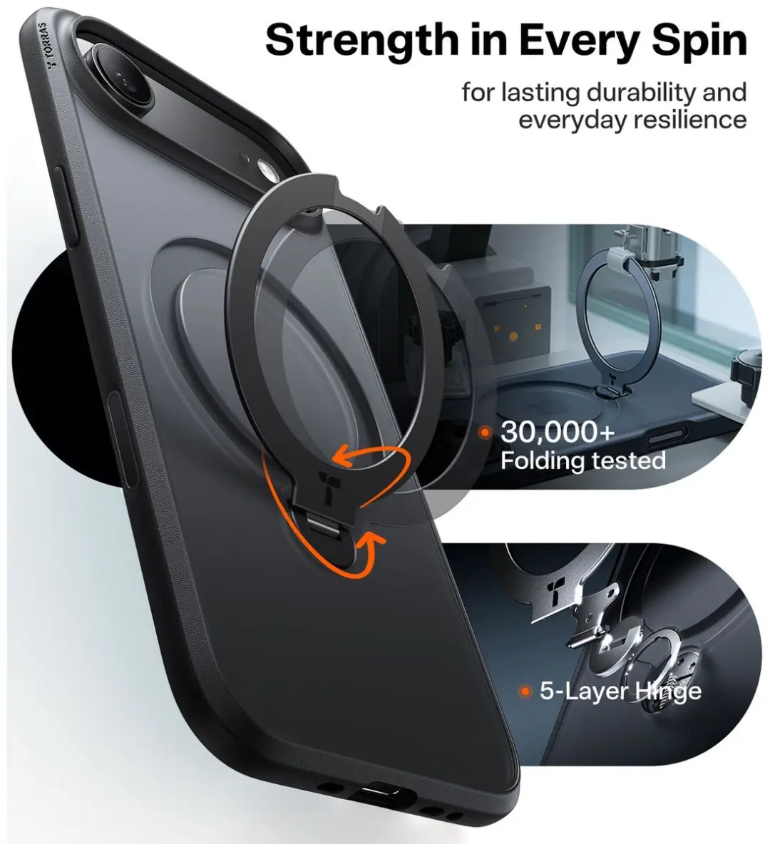 Torras UPro Ostand Spin Hoesje iPhone Air - MagSafe 360° Draaibaar - Zwart